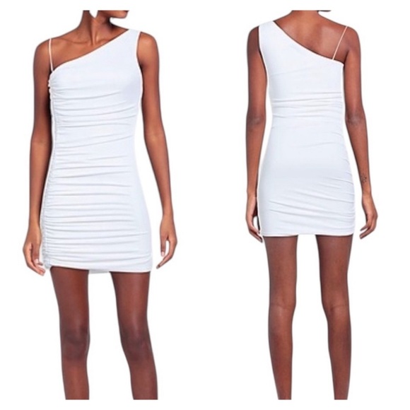 Alice + Olivia NWT White One Shoulder Ruched Bodycon Mini Dress Size 2 - Picture 1 of 6